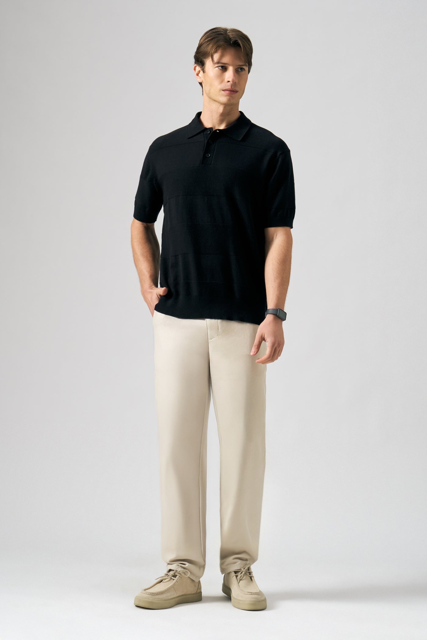 Flat Knit Wide Stripe Polo
