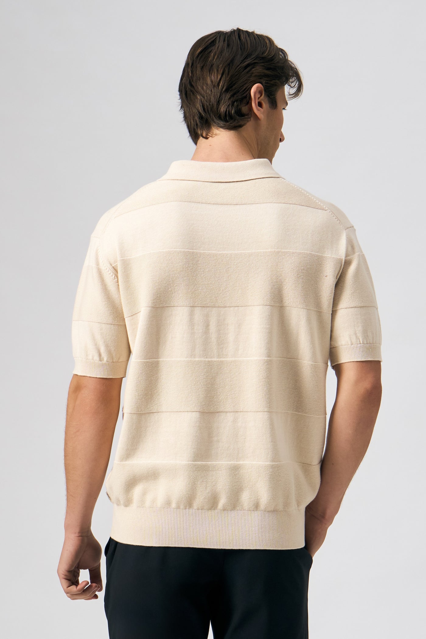 Flat Knit Wide Stripe Polo