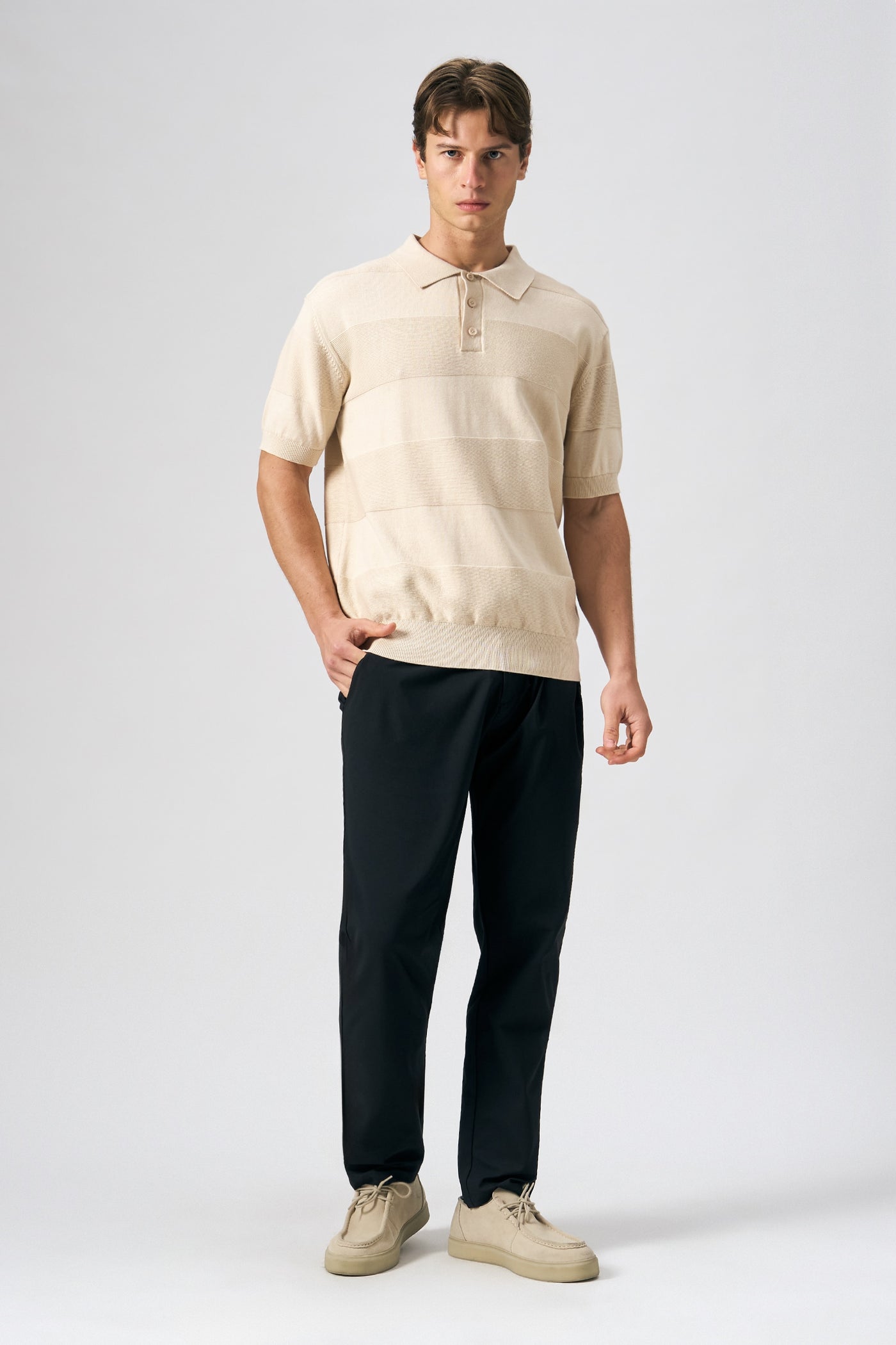 Flat Knit Wide Stripe Polo