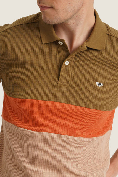 Color Blocked Waffle Polo